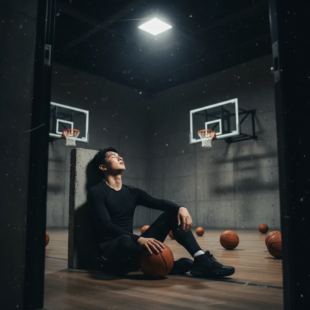 Một cầu thủ đang tập luyện kỹ thuật ném bóng rổ